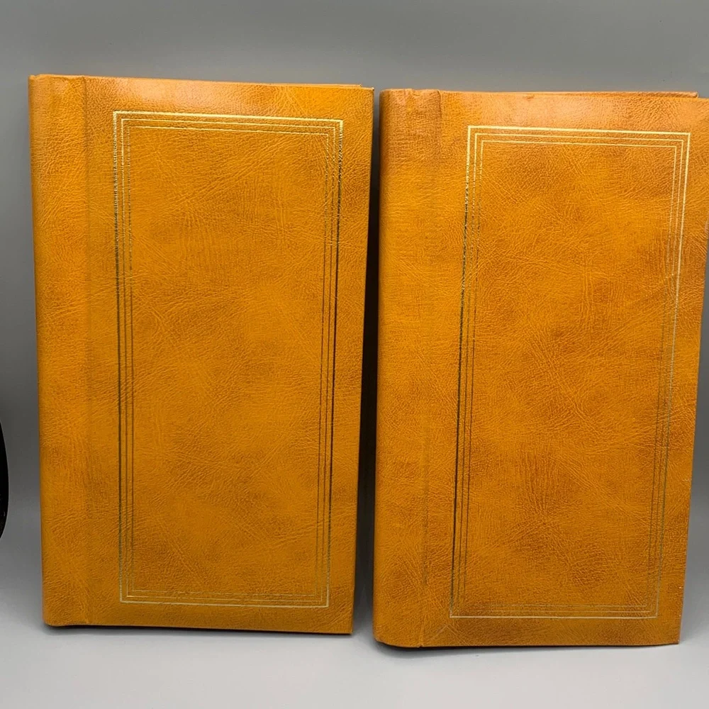 Two Vintage Mustard Gold Embossed Photo Album Books Made in Japan